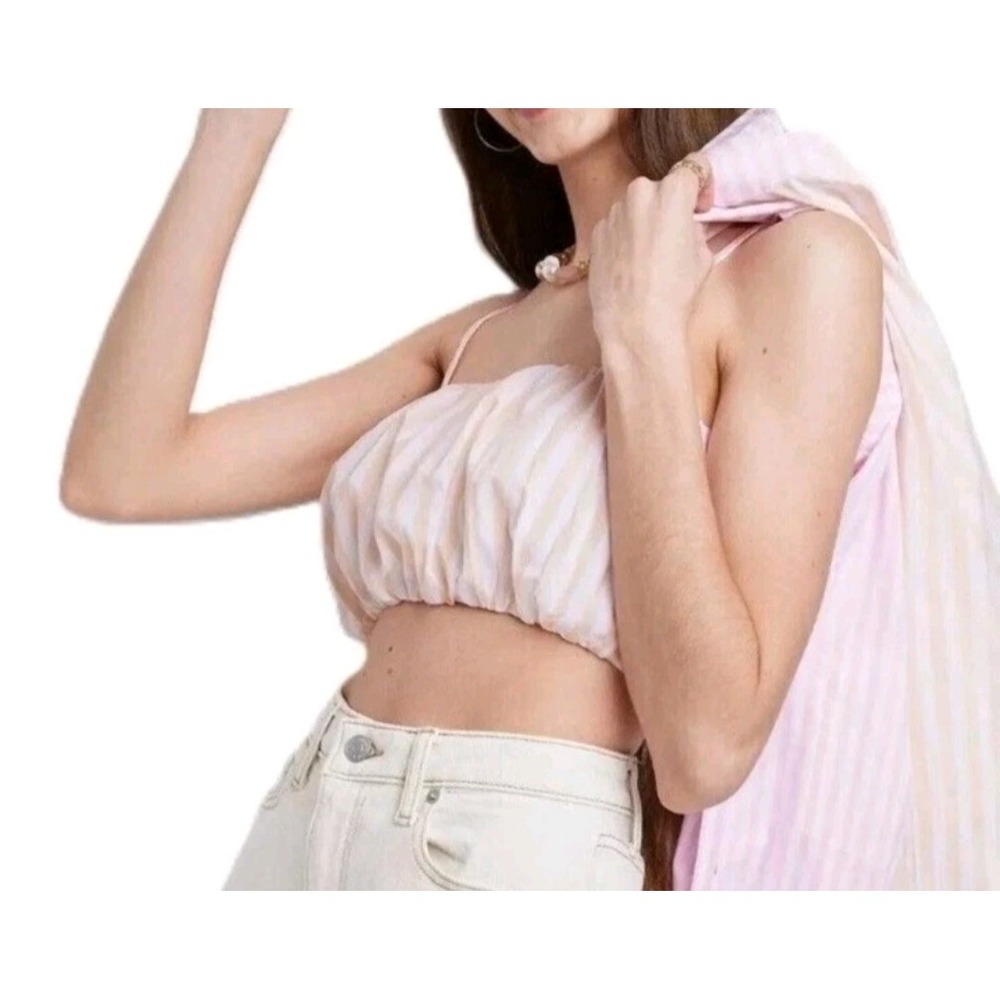 NWT Wild Fable Women's Orange Stripe Woven Bubble Hem Cropped Tank Top Size S
